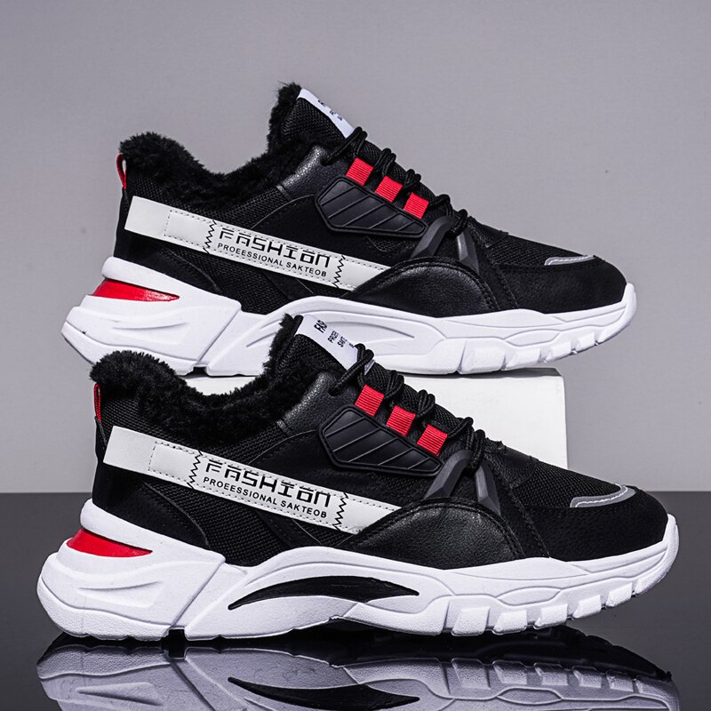 Casual Shoes Winter Men Shoes Walking Shoes Black Shoes For MenKeep Warm Canvas Shoes Men High-top Leather Casual Shoes