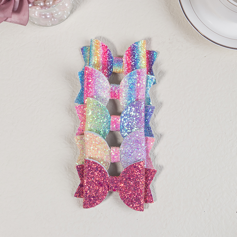 Lazos para el pelo de 5 piezas para niña, pinzas brillantes de 3 pulgadas, conjunto de accesorios para el cabello multicolor