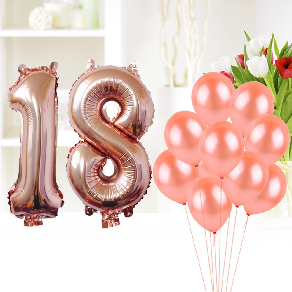 Party Ballonnen Set 32Inch Nummer 18 Aluminium Folie Metallic Mylar Ballon 12Inch Latex Ballonnen Decoratie