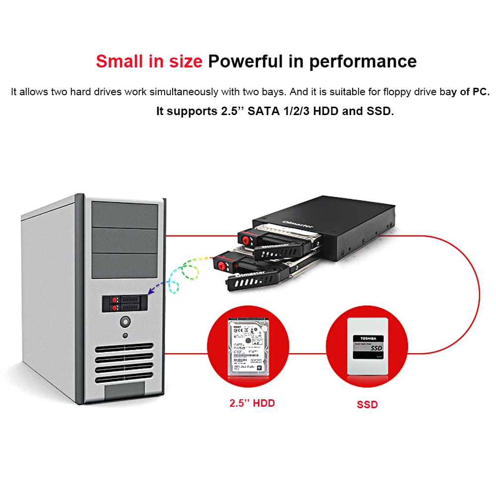 Full Metal 2 Bays Mobiele Rack Met Slot Led Indicator Ondersteuning Swap Voor 2.5 ''Sata Hdd/ ssd Past Pc 3.5 ''Floppy