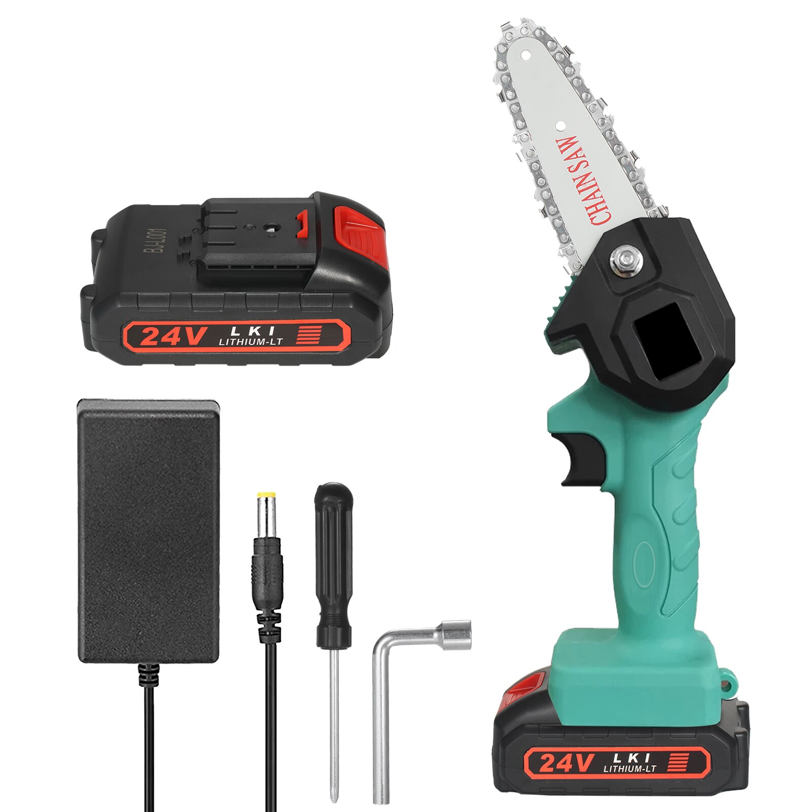 24V Mini Chainsaw 1500mAh Cordless Power Chain Saws 4-Inch Portable Electric Pruning Saw for Courtyard Tree Branch Wood Cutting: Green / us