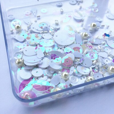 Kralen 2mm + Parel 6mm Pailletten Platte Ronde PVC Vormige Losse Pailletten voor Ambachten Paillette Naaien Decoratie DIY accessoire Lentejuelas: White