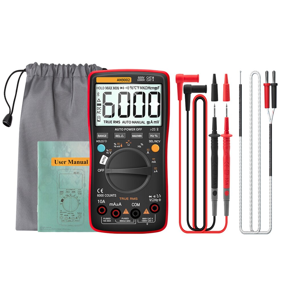 AN9002 Auto-Range Tester Home Bluetooth Digital Multimeter APP True Rms 6000 Counts Current Voltage Smart Tool