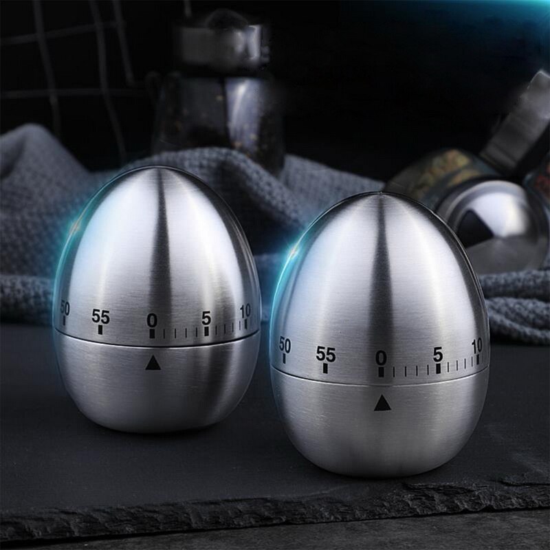 Kitchen Timer Manual Stainless Steel Egg Shaped Mechanical Rotating Alarm With 60 Minutes For Cooking For Kitchen