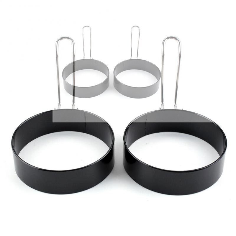 1/2/3/4 Pcs Black Iron Omelet Mold Ronde Omelet Model Metalen Omelet Ring Anti-aanbak Handvat Keuken Tool accessoires: 4pcs