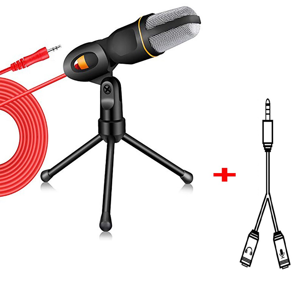 Condenser Microphone for Computer 3.5mm Cable Stereo Microfone for Podcast Singing Recording Mic With Desktop Tripod for Phone: black and cable