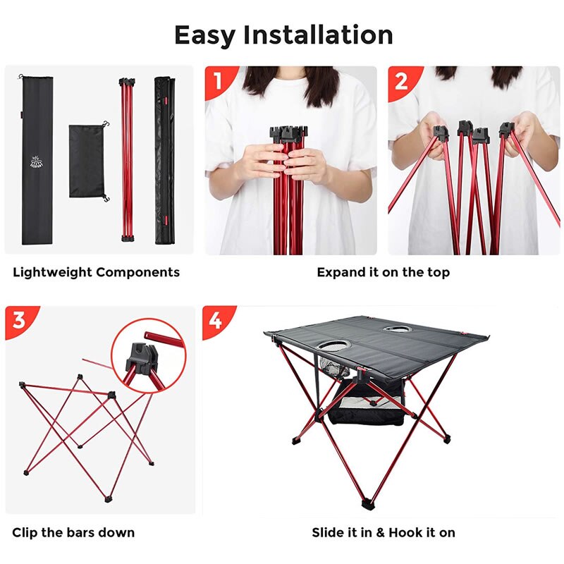 Lichtgewicht Draagbare Oxford Doek Waterdichte Opvouwbare Tafel Met Bekerhouders Voor Camping, Wandelen & Picknick