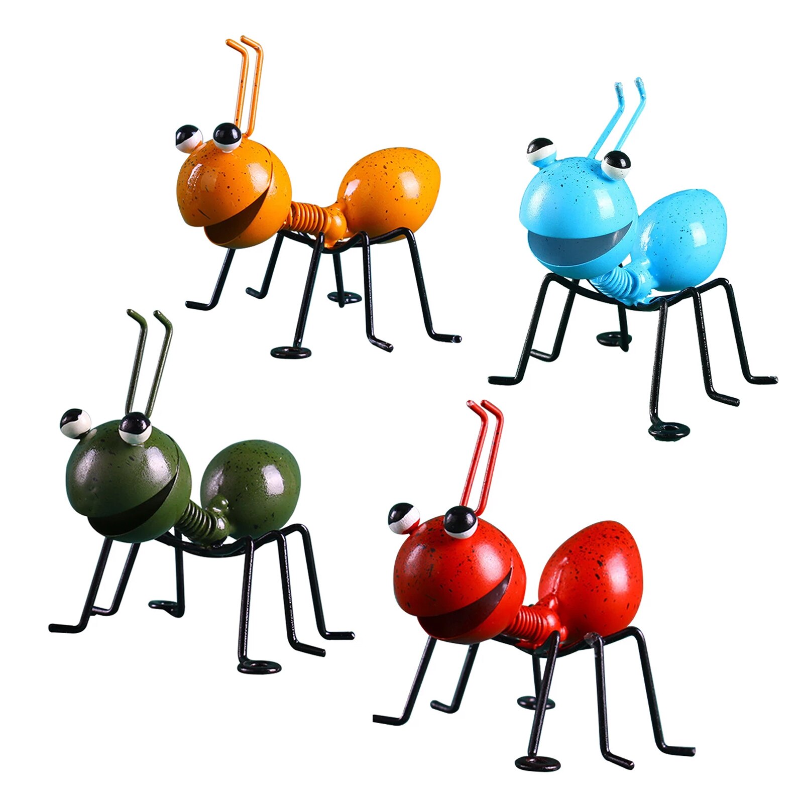 4Pcs Tuin Ant Metalen Sculptuur Ornament Kleurrijke Leuke Cartoon Ijzer Insect Opknoping Wall Art Tuin Gazon Indoor Outdoor Decor: Default Title