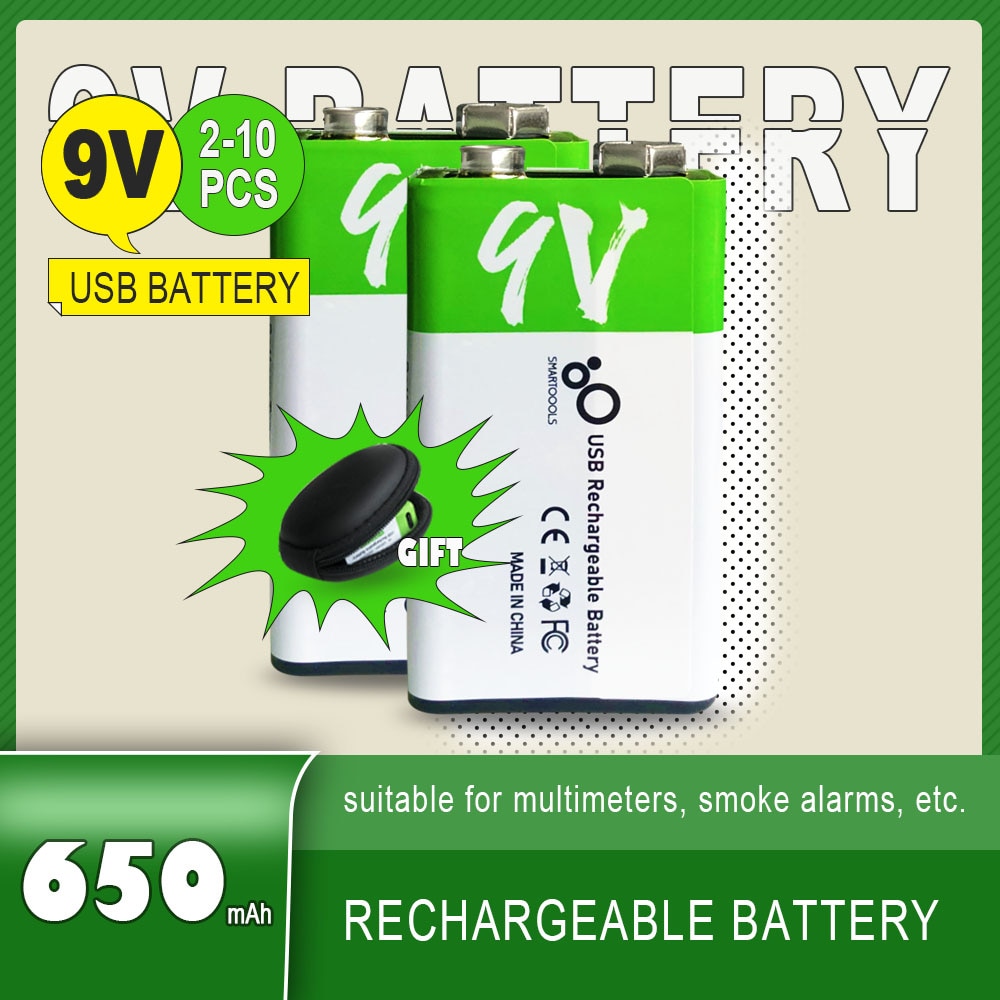 2-10PCS 9V 6F22 650mAh USB lithium Rechargeable battery 9 V li-ion batteries for Multimeter Microphone Toys Remote Control