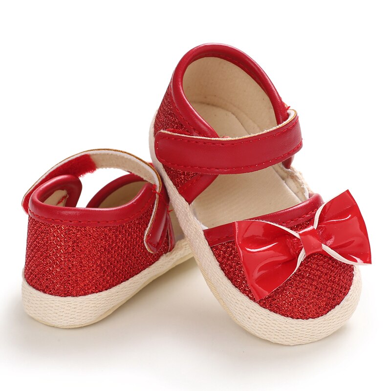 enfant en bas âge bébé fille berceau chaussures PU nœud semelle souple chaussures princesse bébé fille anti-dérapant bébé chaussures -né 0-18M: Rouge / 11cm 0-6 Months