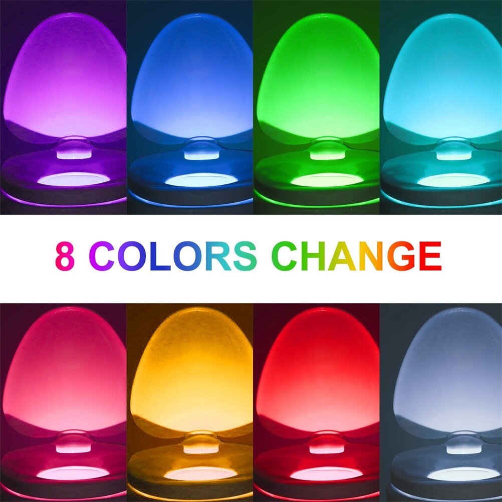 8 colores, Sensor de movimiento inteligente, asiento de inodoro, luz nocturna, detección corporal, lámpara LED automática para baño, lámpara de noche, iluminación para inodoro