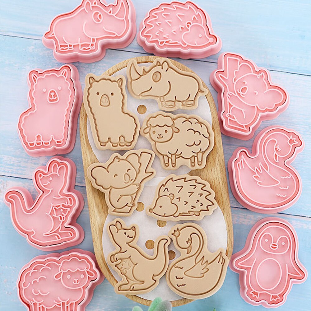 8Pcs/Set Animals Cookie Cutter Biscuit Mold Penguin Alpaca Koala Kangaroo Pattern Cookie Stamp Fondant Cake Dessert Decoration