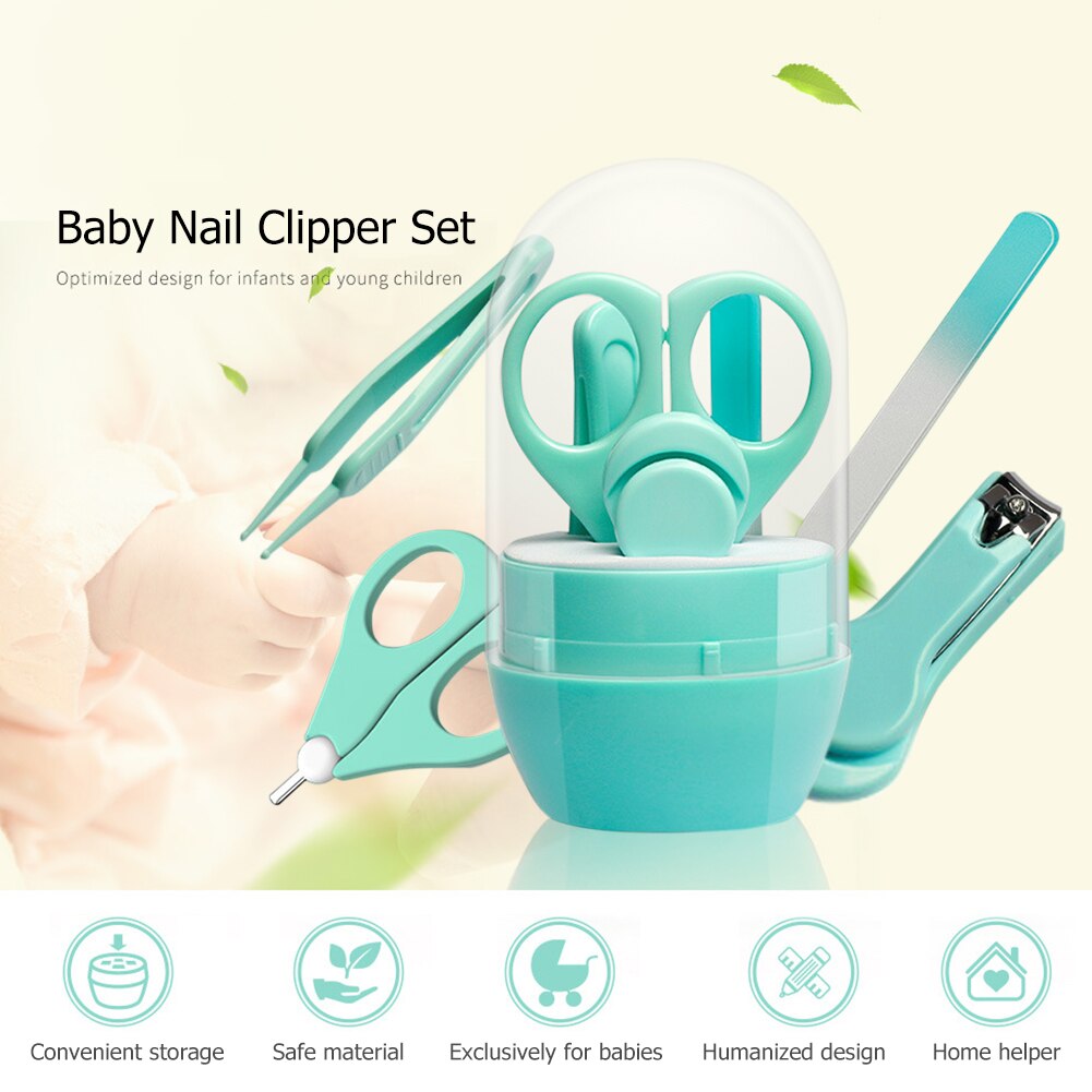 4 pçs/set bebê segurança cuidados com as unhas conjunto kits de saúde do bebê cor sólida infantil aparador de dedo portátil tesoura clippers caixa