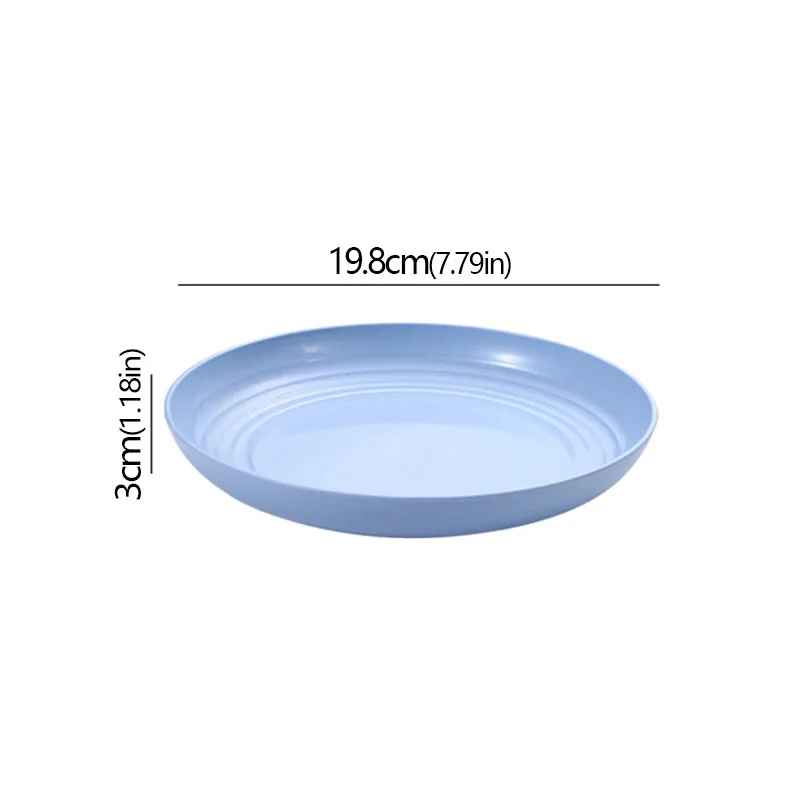 Wheat Straw Solid Color Round Plates Salad Dessert Dinner Reusable Microwave Safe Anti Fall And Shatter Plates Fruit Plate: Blue