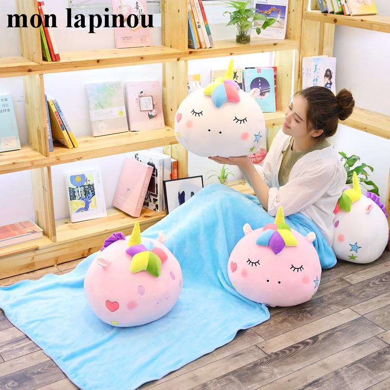 Licorne en peluche oreiller avec couverture 2 en 1 coussin rond forme licorne jouet oreiller multifonction enfants jouets pour petite amie