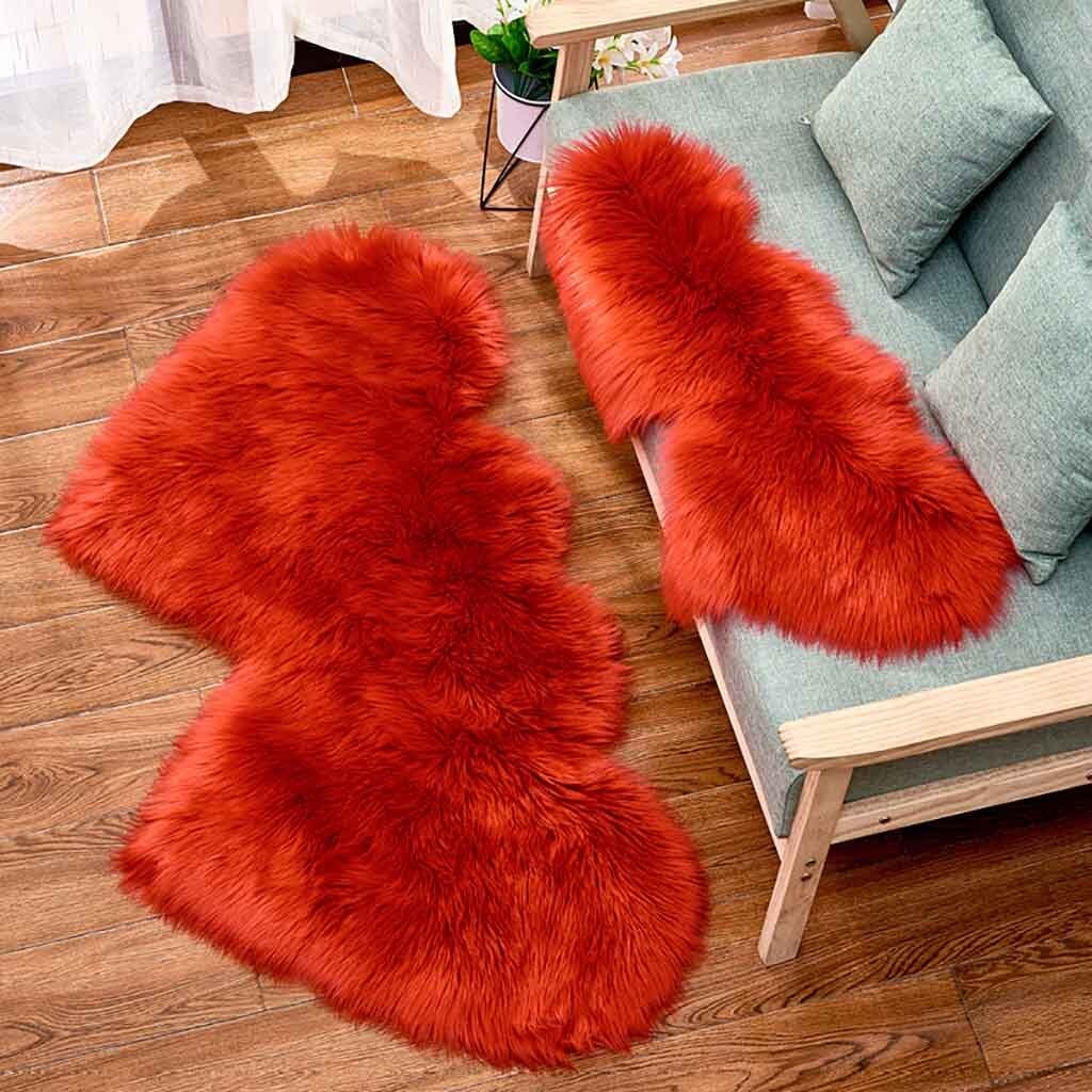 Amour coeur laine fourrure artificielle peau de mouton poilue tapis chambre salon décor rose bleu tapis de sol doux Shaggy tapis: RD / 60 x 120cm