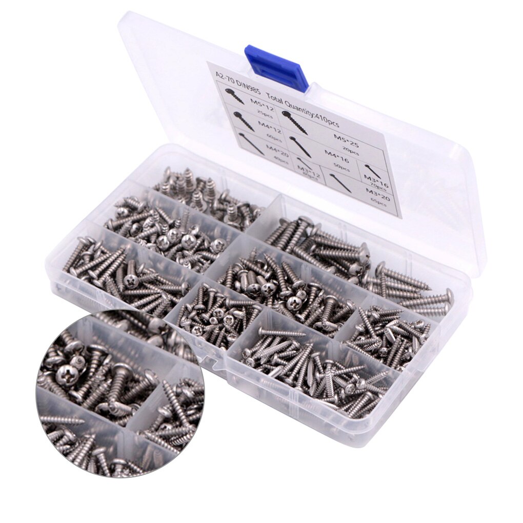 410Pcs Diepe Draad Pan Hoofd Schroef Combinatie Miniatuur Rvs Ronde Kop Kruis Zelftappende Schroef Huishoudelijke Hardware