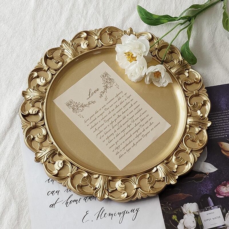 Europese Retro Ronde Lade Kaptafel Sieraden Cosmetische Opbergvak Decoratie Display Trays Home Decoratieve