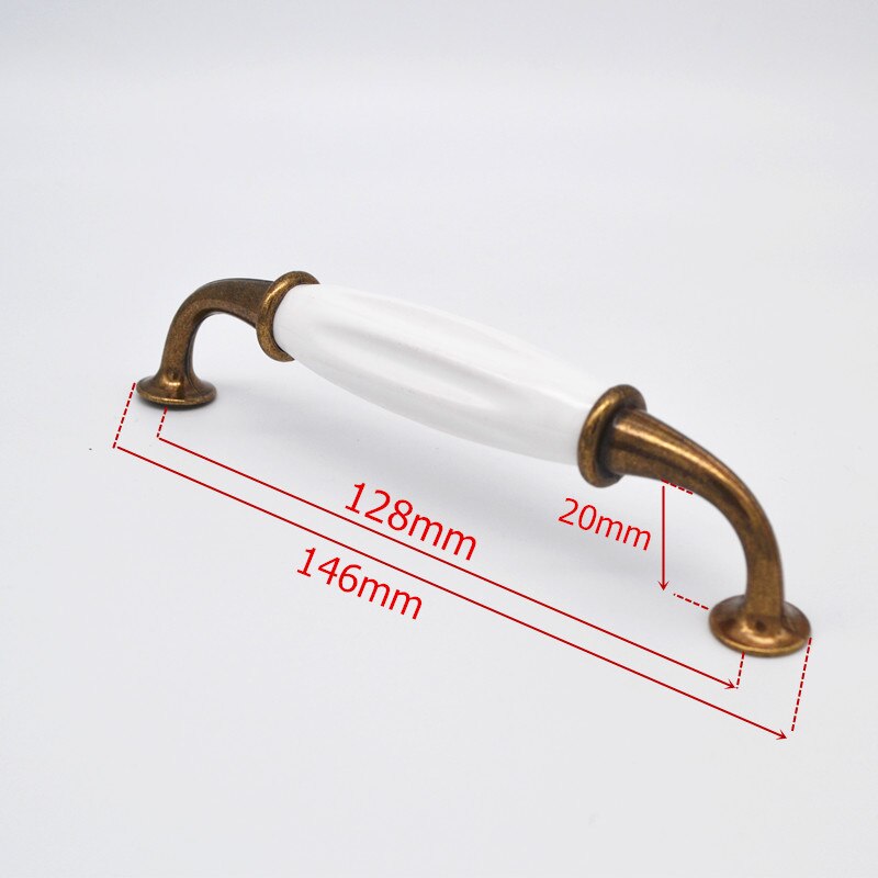 White Ceramic Furniture Handles Drawer Pulls Closet Handle Kitchen Cabinet Handles Gold: AC-128mm
