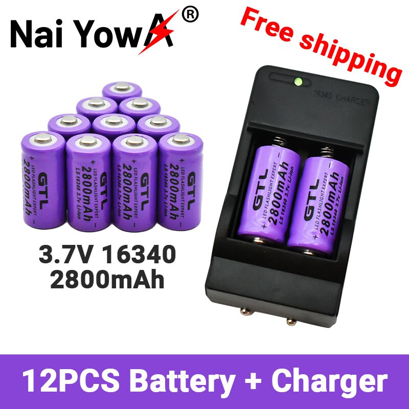2800mAh Rechargeable 3.7V Li-ion 16340 Batteries CR123A Battery for LED Flashlight Travel Wall Charger 16340 CR123A Battery