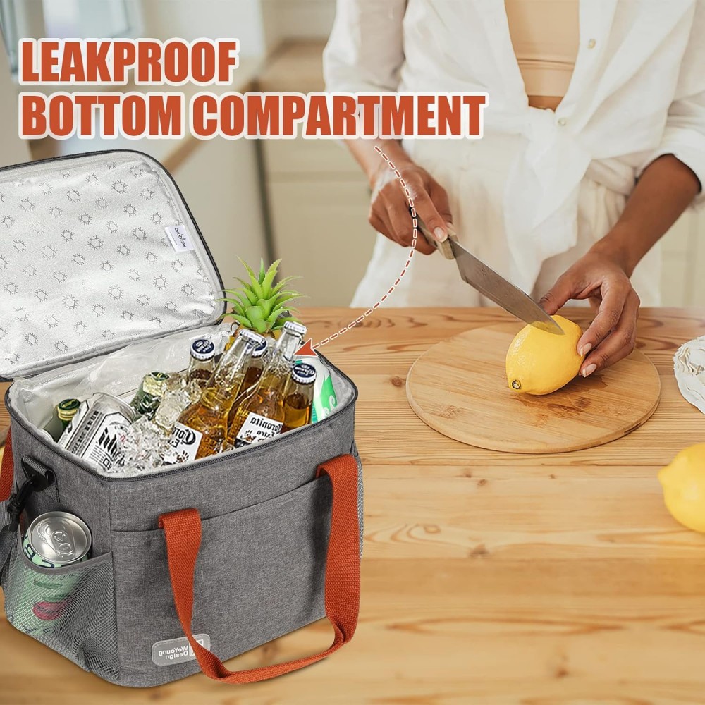 Bolsa de almuerzo para mujer, lonchera aislada, bolsa grande para el almuerzo, soporte para bebidas, organizador de aperitivos térmicos duradero para Picnic, senderismo y playa