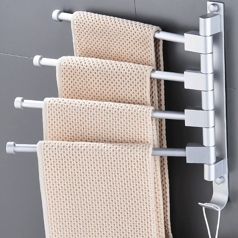 Raum Aluminium Handtuch Gestell 180 ° Freie Drehung Schlecht Regal 3 - 5 Handtuch Riegel Selbst-Klebstoff Schlecht Zubehör handtuch Raill