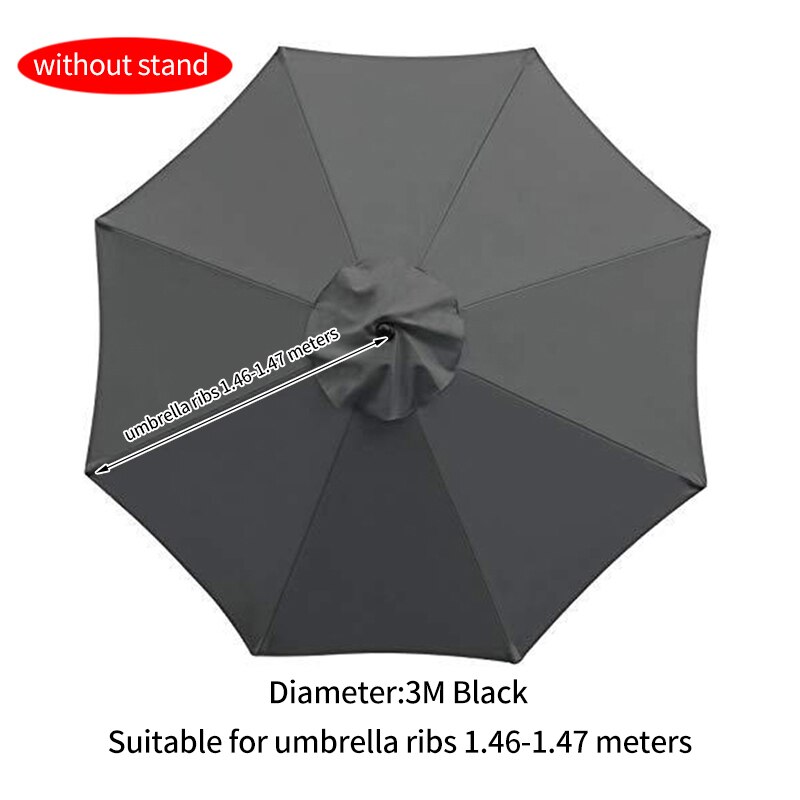 Polyesteri vaihtopäällinen päivänvarjokatoksen aurinkovarjo viileänä patio kotitalouksien sateenvarjo sateenkestävä kangas: 3m mustaa 8- luuta