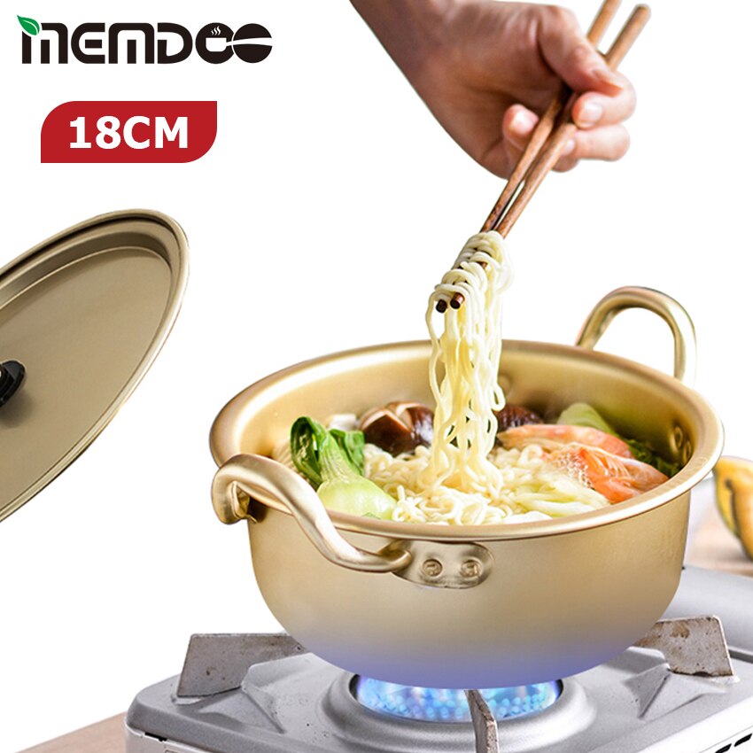 Memdoo 14/18cm ramen macarronetes panelas coreano panela de sopa cozinhar pote de aço inoxidável pote de comida para bebê rápido aquecimento para cozinha: 18cm