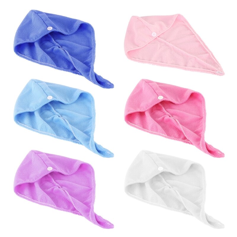 Jones Salethicken Coral Fluwelen Microfiber Haar Handdoek Wrap Twist Super Absorberende Quick Dry Tulband Cap Bad Douche Hoed Met Knop