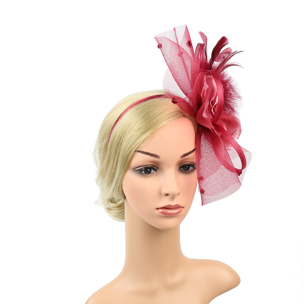 Fascinators Hat Flower Feather Net Mesh Kentucky Derby Tea Party Headwear with Hair Clip and Hairband for Women Purple Red Green: Wine Red