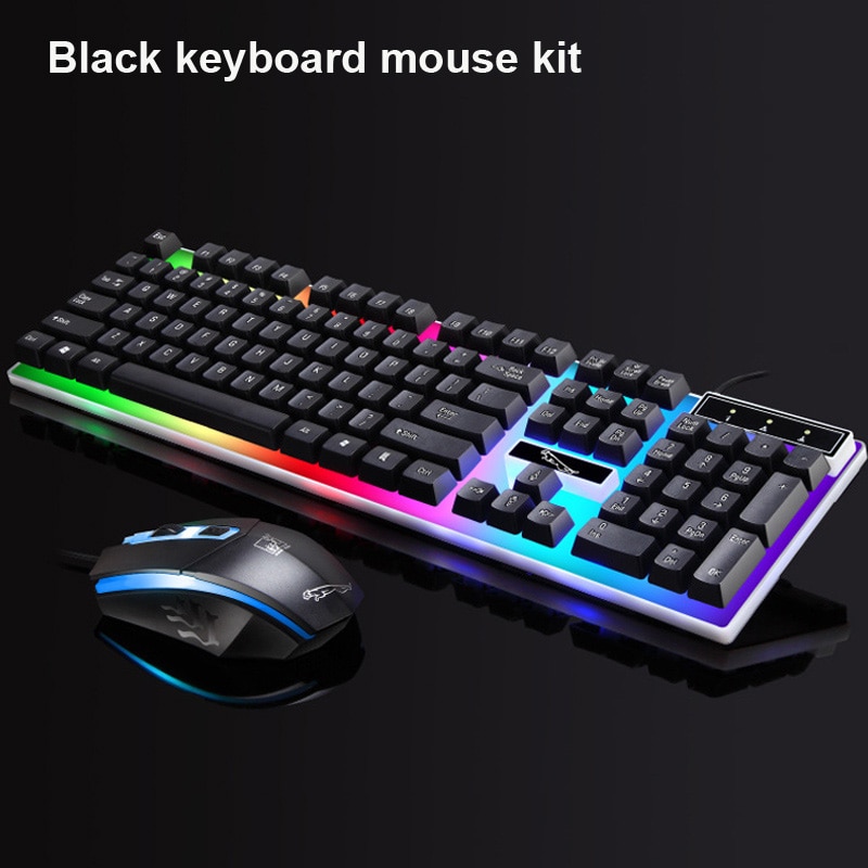 Erilles Wired Gaming Mechanical Feel Backlight Keyboard Mouse combo USB Mice Flexible Polychromatic LED Lights Computer Gamer: Black Keyboard Mouse