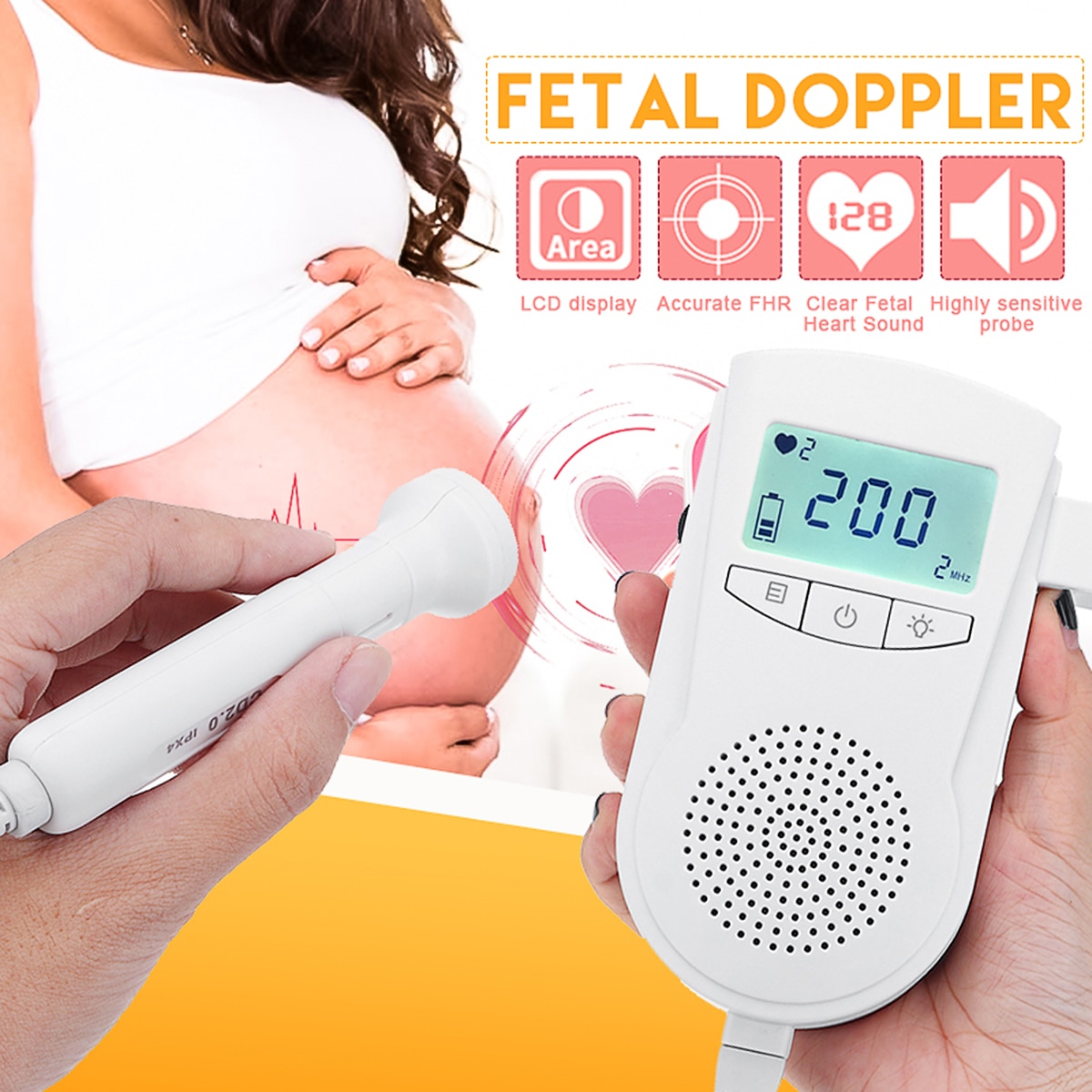 Lcd Handheld Foetale Doppler Prenatale Baby Hartslag Detector Huishoudelijke Sonar Doppler Heartbeat Monitor Voor Zwangere Vrouwen