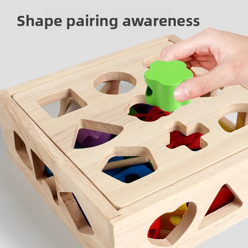 Pädagogische farblich passende Holzblöcke, Spielzeug zur Intelligenzentwicklung für Kinder, 16-Loch-Paarbox mit geometrischer Form