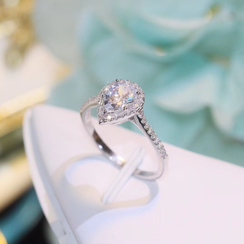 Tshou14 moda feminina 925 prata esterlina gota de água anéis de casamento para mulher