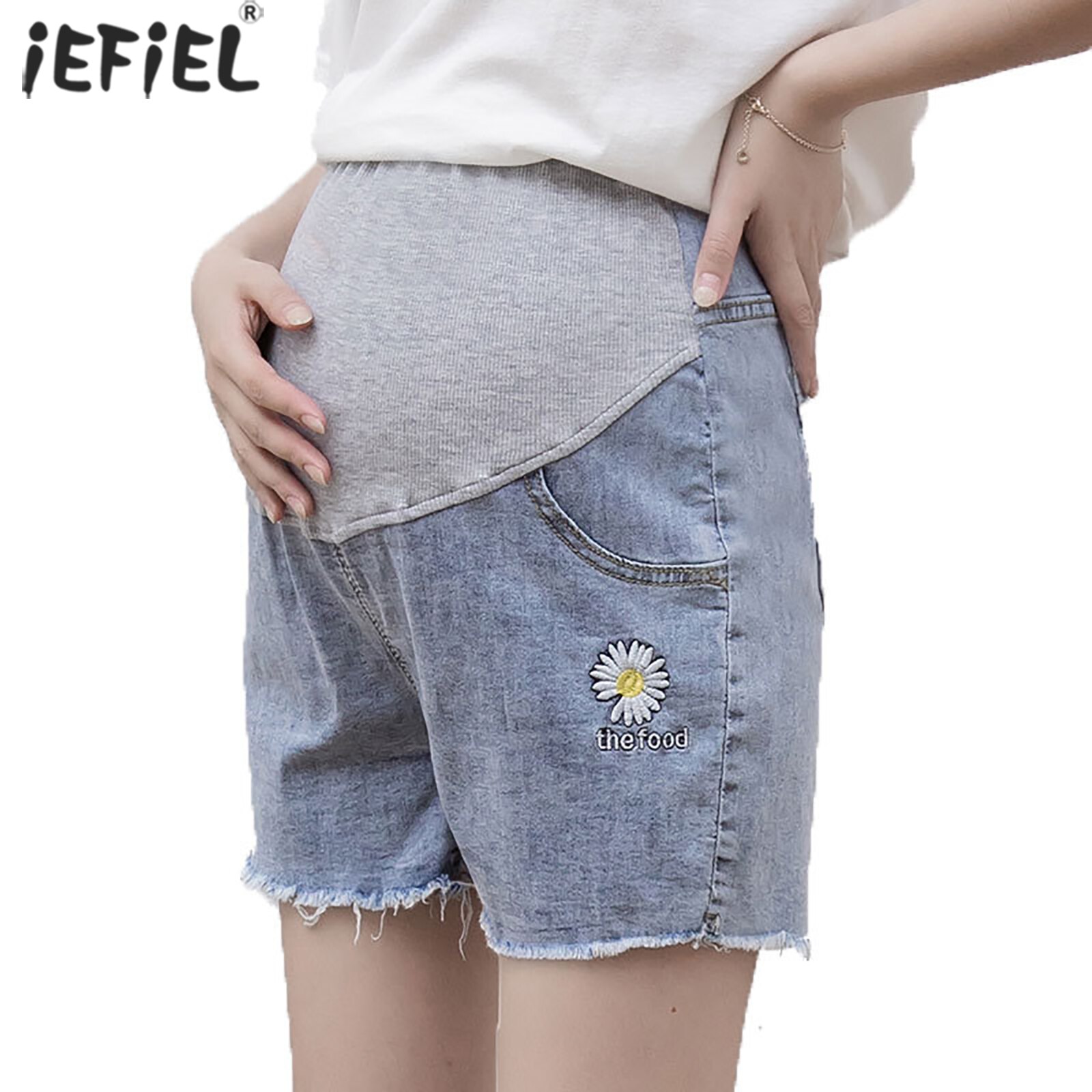 thumbnail: Gowjog Zwangerschap Jeans Shorts - Lage Taille, Gescheurd, Ruwe Zoom, Comfortabel Denim