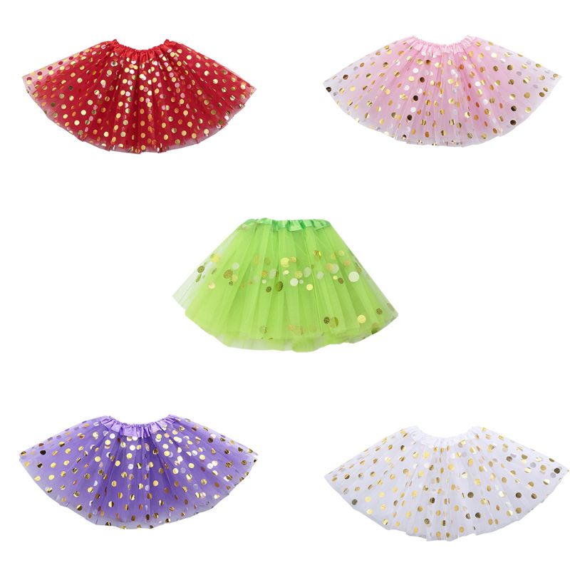 Enfant en bas âge fille Multi couches plissé Tutu jupe couleur unie paillettes or à pois paillettes Ballet jupon Costume Satin bord