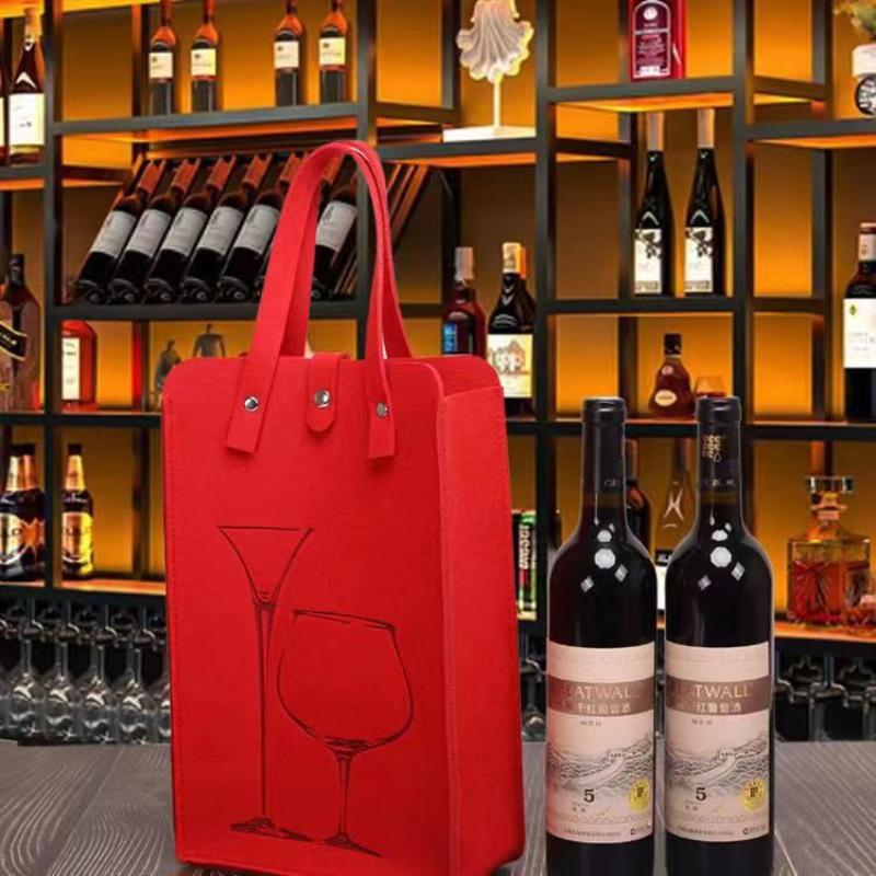 Weinflaschentasche aus Filz, doppelte Flaschen, hervorragende tragende tragbare Getränkeverpackung, Handtasche, Geschenkpapier, Aufbewahrungstasche, Wein-Einkaufstasche: Grün