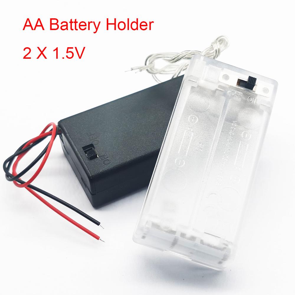 2 Aa 3V Batterij Houder Aa Batterij Box Case Met Switch 2X1.5V Aa Batterij Houder Case zwart/Transparant