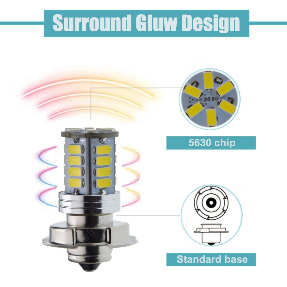 1 stk led pære  p26s citron gult lys atv scooter motorcykel forlygte lampe 6v 12v dc motor knallert motorcykel 5730 26 smd forlygte