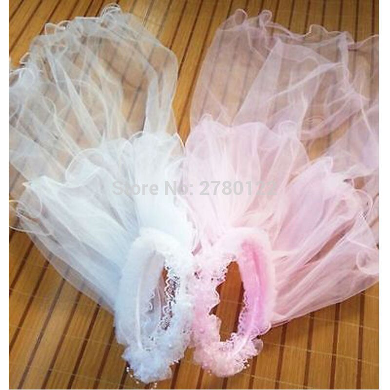 velo de novia blanco y rosa de la muchacha de la flor con el velo de la boda de la Corona para las niñas