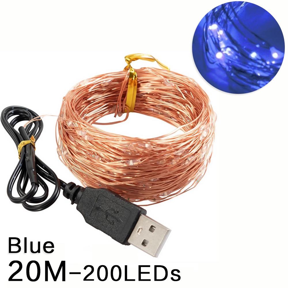 Guirnalda de luces LED USB de 2/5/10/20M para Navidad, , boda, decoración del hogar, árbol de Navidad, luces de hadas intermitentes: Transparente