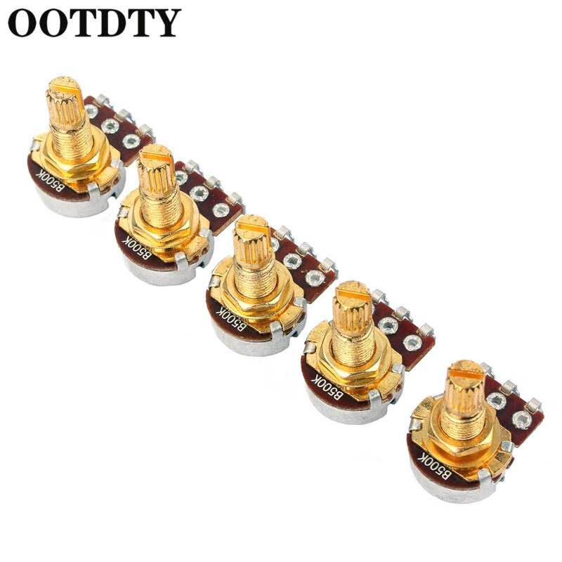 OOTDTY 5Pcs B500k Potentiometer Splined Pot Electric Guitar Bass Effect Amp Tone Volume Parts Level Switch