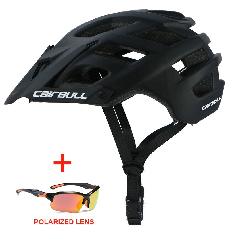 Sports dh mtb cykelhjelm med polariserede briller ultralette racercykel mountainbike hjelm mænd kvinder ridning cykelhjelm: Sort