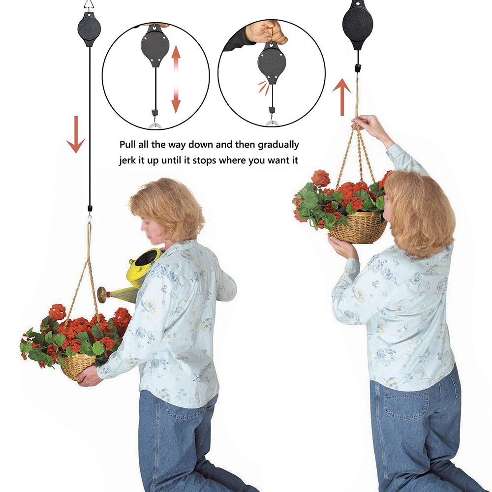 Panier suspendu rétractable de 20 à 90 Cm, poulie de suspension, pour jardin, Pots de plantes, bassin suspendu, crochet rétractable pour serre