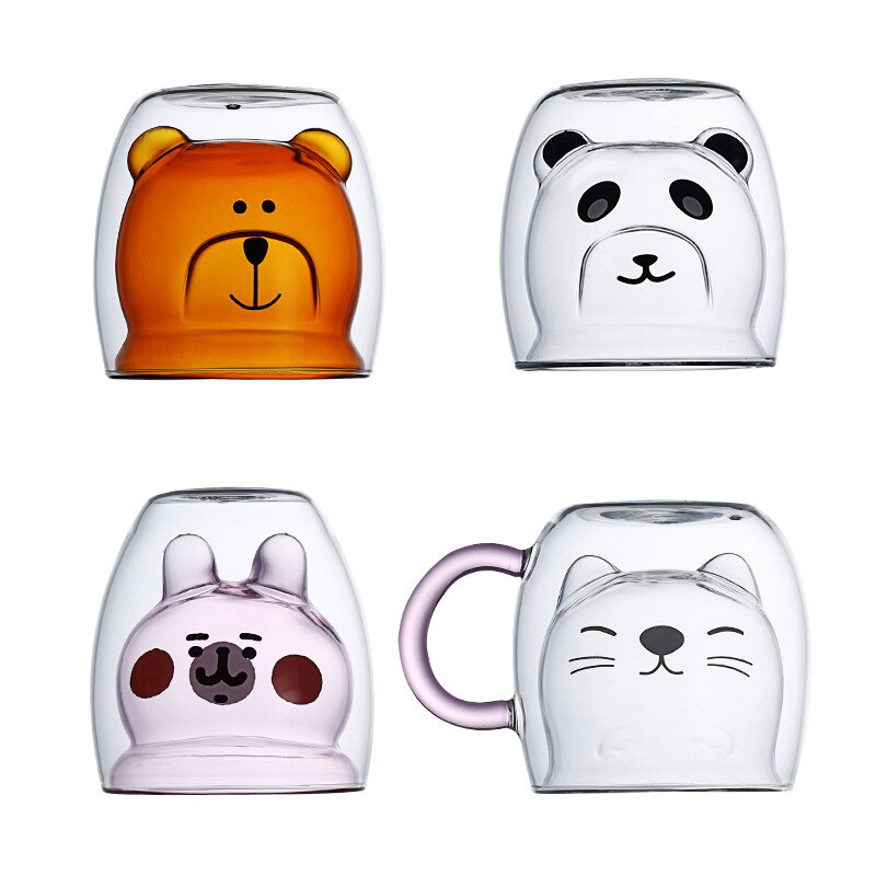 Grappige dieren dubbelwandige glazen beker kerst koffiemok melkglas hittebestendig loodvrij glas verre dubbele paroi