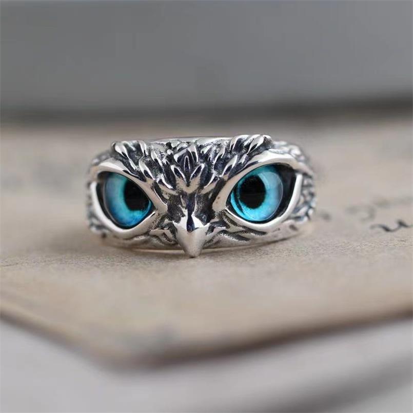 Retro carino Design semplice gufo anello occhi multicolori colore argento donna uomo fidanzamento fedi nuziali gioielli regalo ridimensionabile Unisex