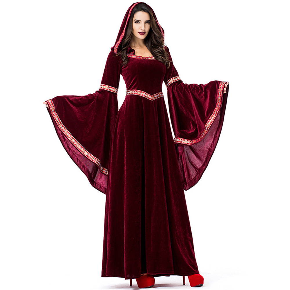 Halloween medieval costumes for women Red Medieval Renaissance Evening Party Dresses Vampire Wizard fancy cosplay costume