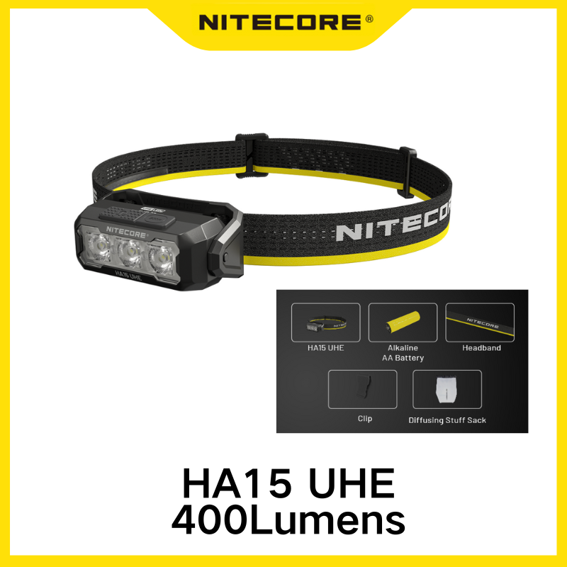 NITECORE HA15 UHE Headlamp 400Lumens 6*NiteLab UHE LEDs Include Battery For Camping, Hiking/Trekking