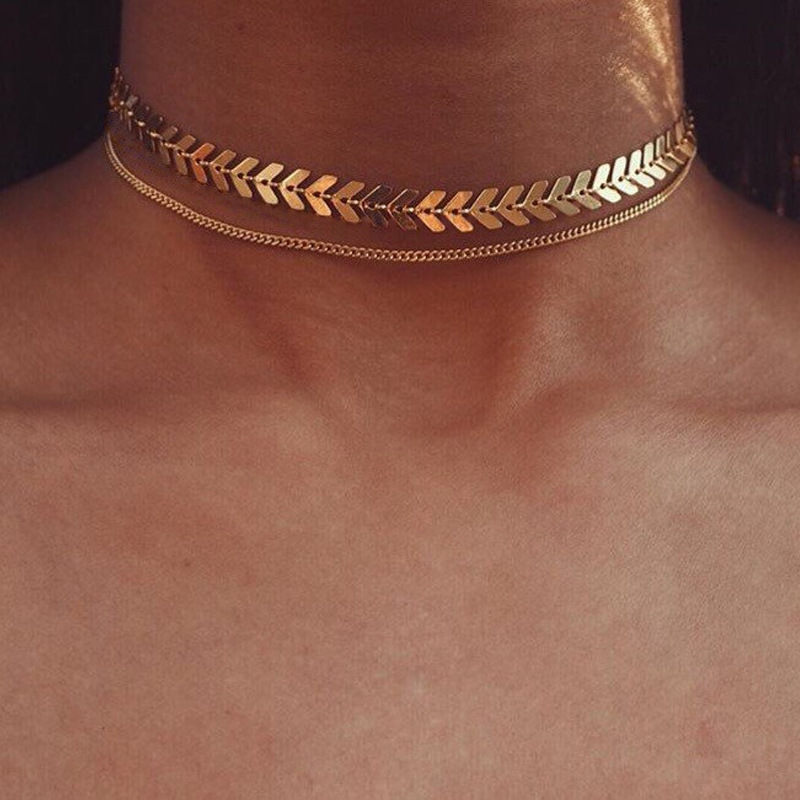 Multi Arrow Choker Ketting Vrouwen Twee Lagen Kettingen Goud Kleur Fishbone Vliegtuig Vliegtuig Ketting Chocker Hals