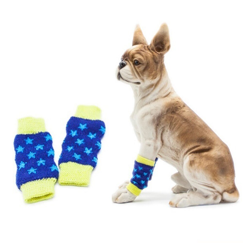 4 PCS Pet Breathable Leg Socks Dogs Protecting Joint Dog Knee Pads Pet Supplies Dogs Warm Knee Sock Set: Blue / XL
